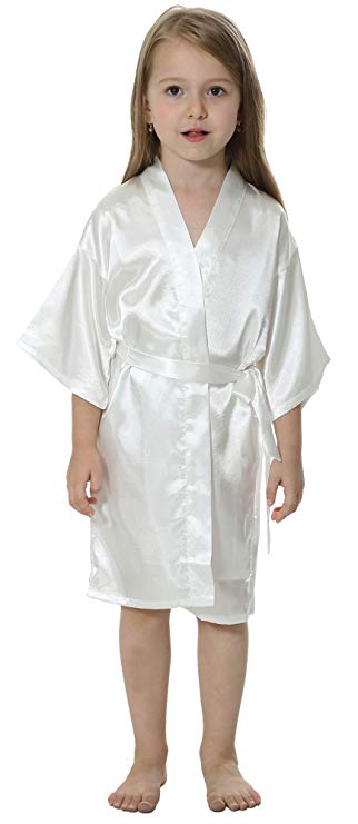 Kids Solid Satin Rayon Kimono Robe Bridesmaid Solid Bathrobe Children Nightgown Sleepwear Dressing Gown: XL / Beige