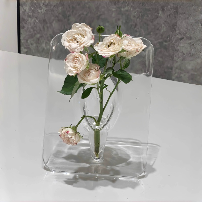 Florero con marco de fotos acrílico, soporte transparente para flores para sala de estar, decoración de mesa, cultivo de agua para plantas, de decoración del hogar