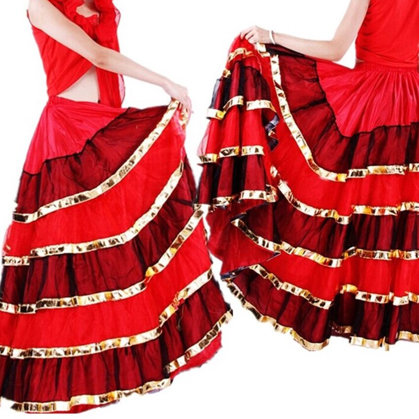 Vestido de Flamenco, trajes de baile para mujer, falda gitana española, ropa Oriental india, falda roja, traje de