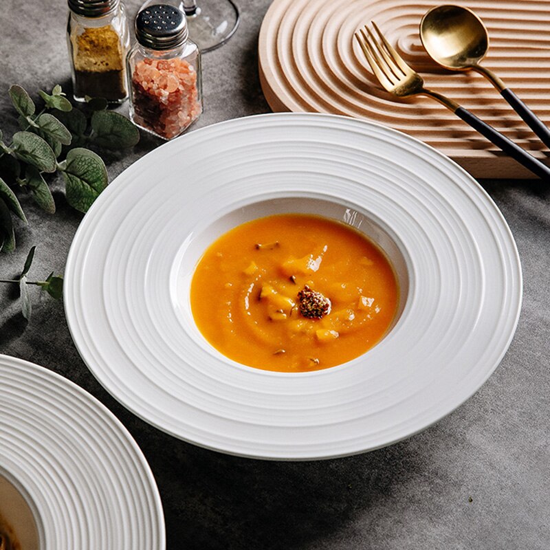 Assiette à chapeau de paille en céramique, couleur unie, assiette profonde créative, assiette à riz, style européen, assiette à pâtes simple, restaurant flyin
