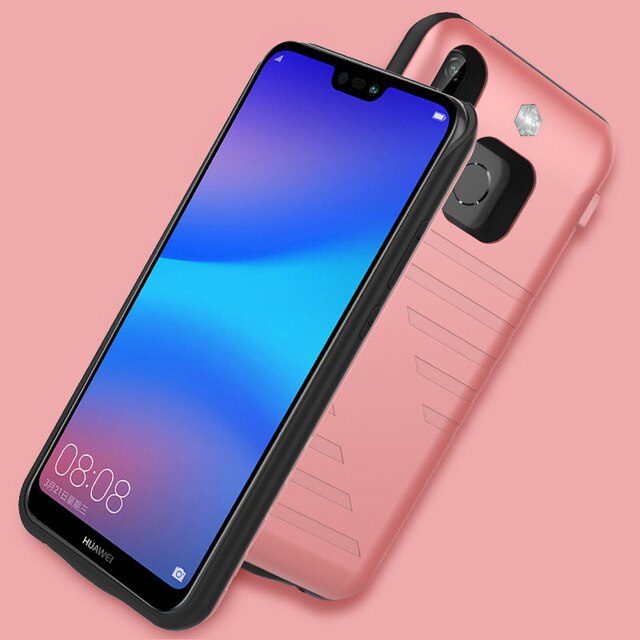 Zkfys 6800mah caixa de bateria de alta qualidade para huawei p20 lite carregador rápido capa de bateria para huawei nova 3e backup caso banco potência: Rosa