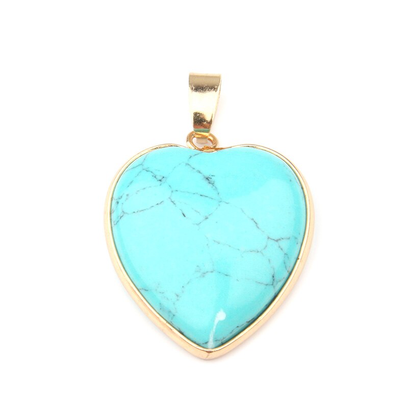 Pendiente con forma de corazón de ágata y piedra Natural, collar, pulsera, accesorios para fabricación de joyas, tamaño 3,5x2,4x0,7 cm: Blue Turquoise