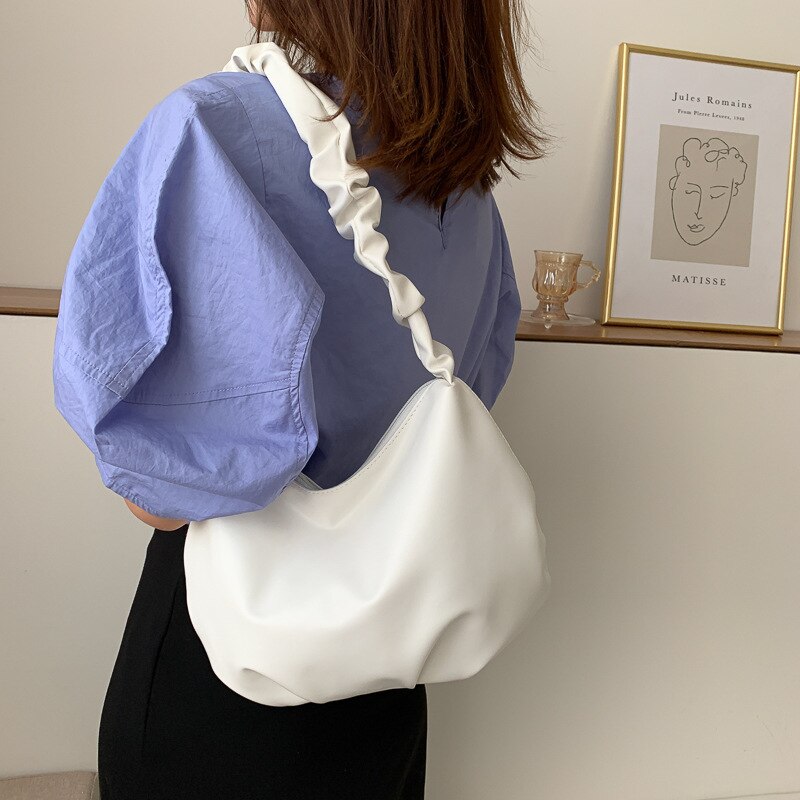 Bolsa nube plisada para mujer, bolso de hombro de cuero de PU, informal, para la axila, bolso pequeño, bolsa de la compra para mujer, bolso