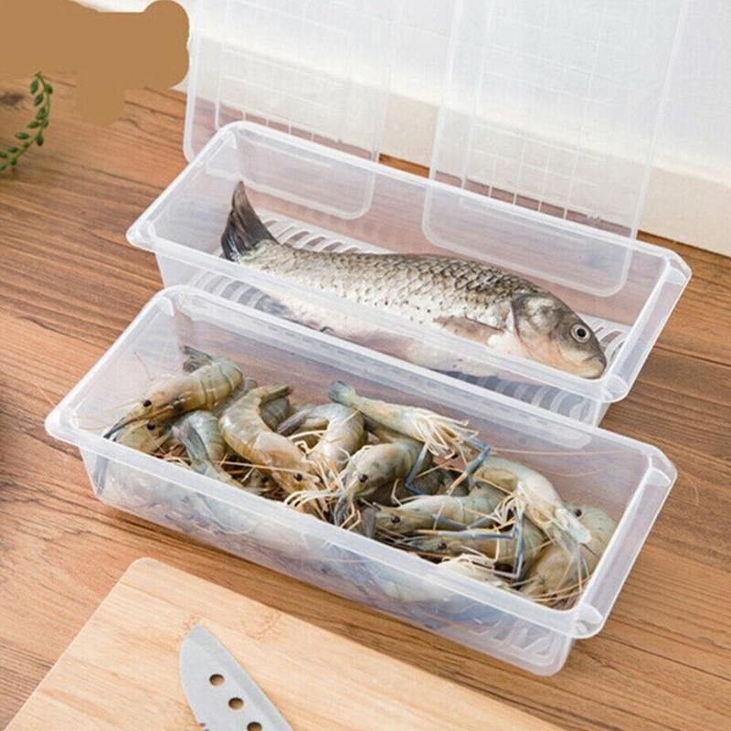 Food Fresh Storage Box Kitchen Fridge Crisper Drain Storage Fruit Organizer Box Meat Food Fish Fresh Seal Container Rectang A9D6