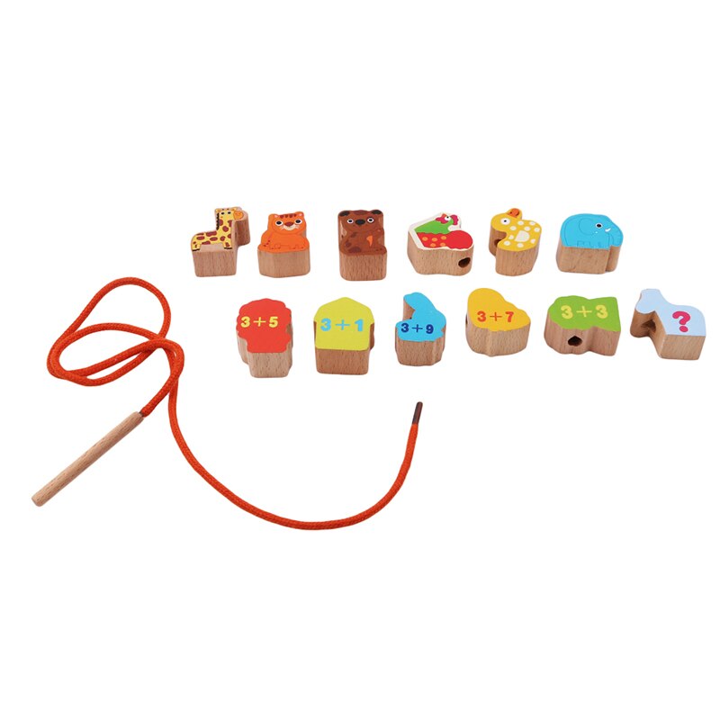Lacing & Stringing Wooden Beads Sea pink girls with String Packaged with Metal Box | Preschool Fine Motor Skills Toys: wild animal