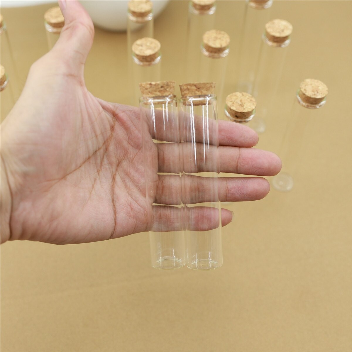 50 pçs/lote mini garrafa de vidro 22*100mm 25ml tubo de teste rolha cortiça spice garrafas recipiente pequeno diy frascos frascos frascos garrafas minúsculas vidro