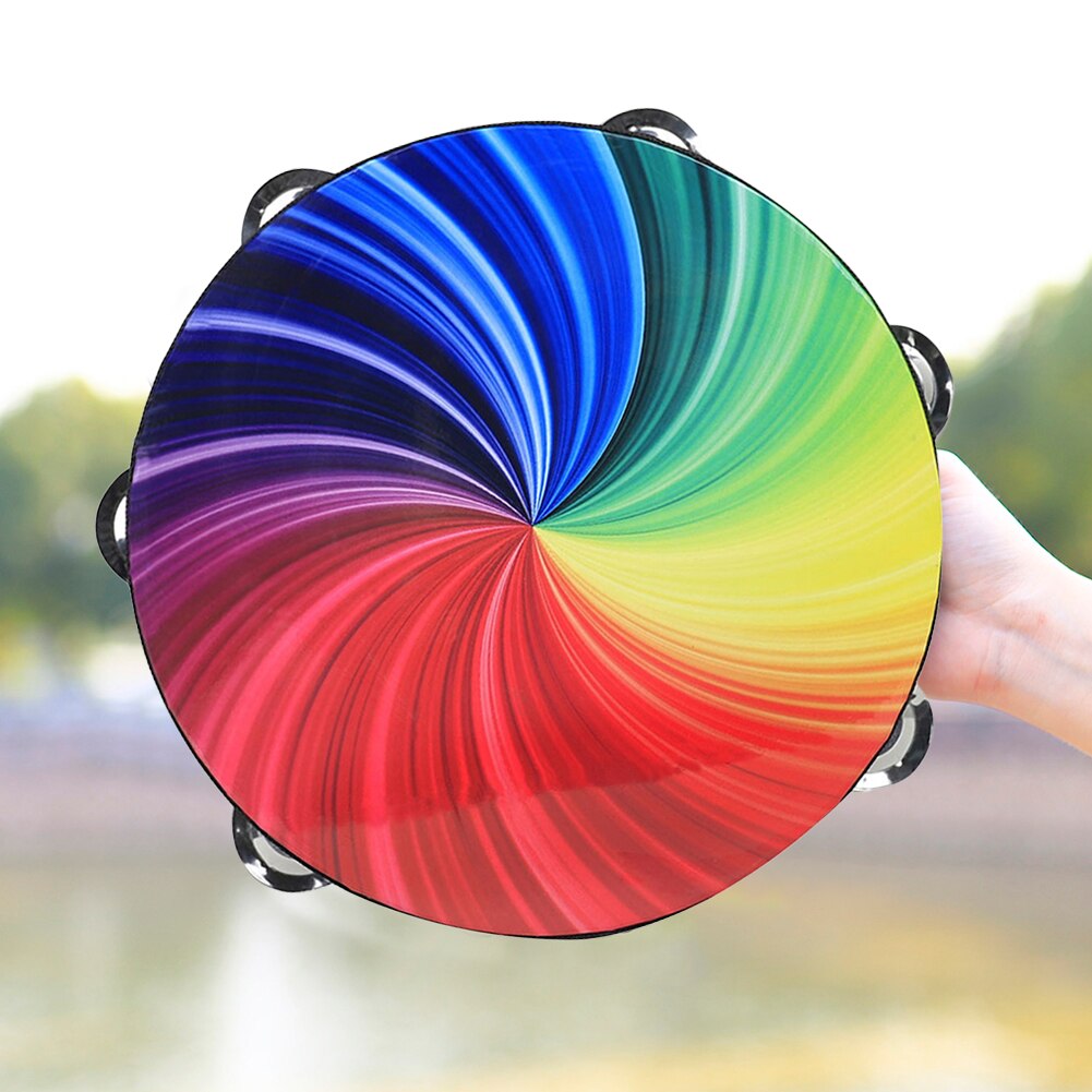 Tambourine Rainbow Hand Drums 8 inch Double Row Lightweight Portable Music Elements for Kid Percussion Instrument