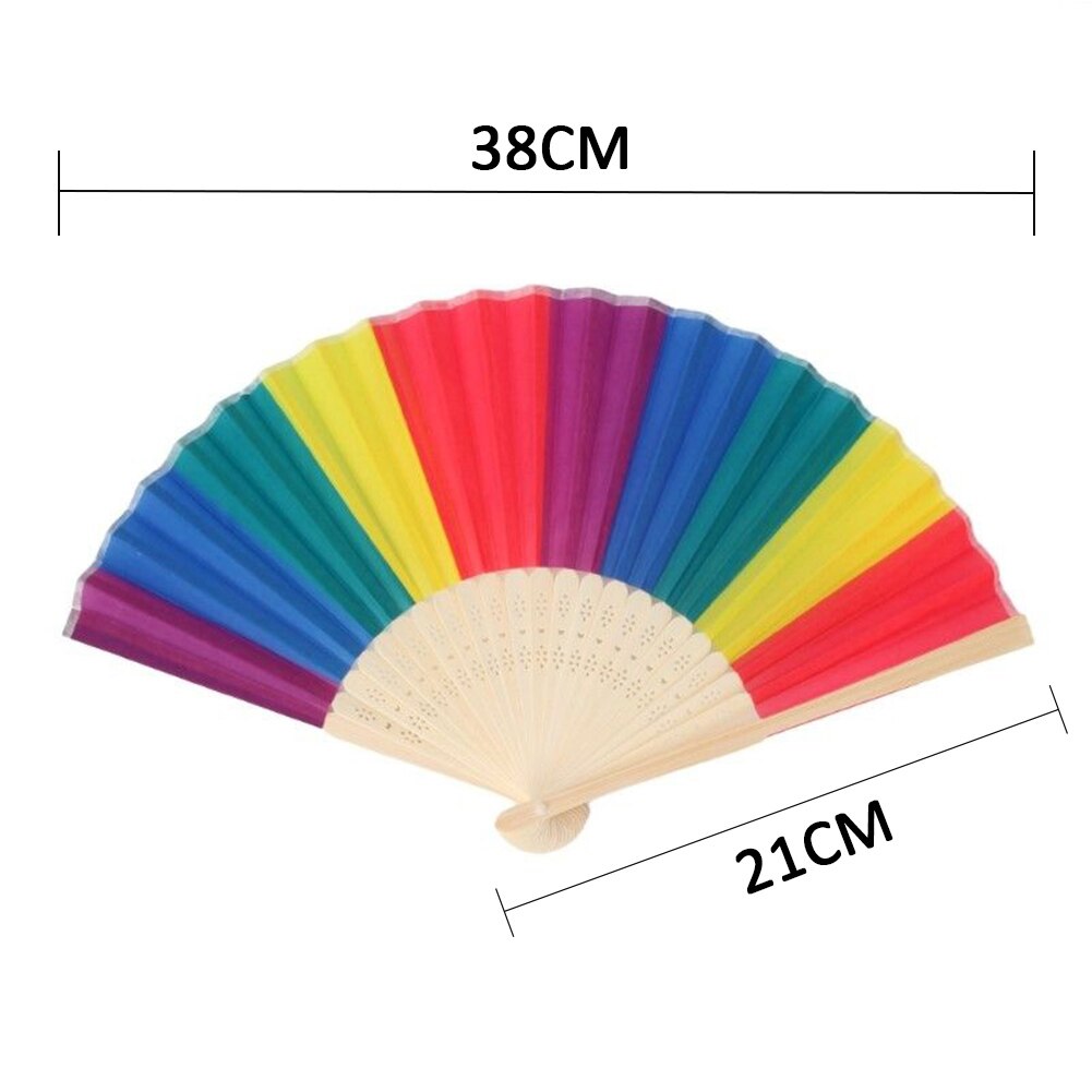 7 Inch Regenboog Doek Vouwen Fan Dansen Hand Fan Zomer Cooling Fan Voor Wedding Party Home Decoration