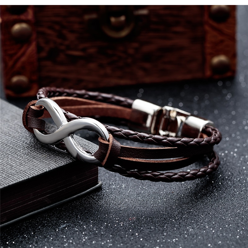 ZORCVENS Infinity 8 Bracelet Hand-woven Wrap Leather Bracelet Rope Chain Bracelet 6 Colors Men Jewelry