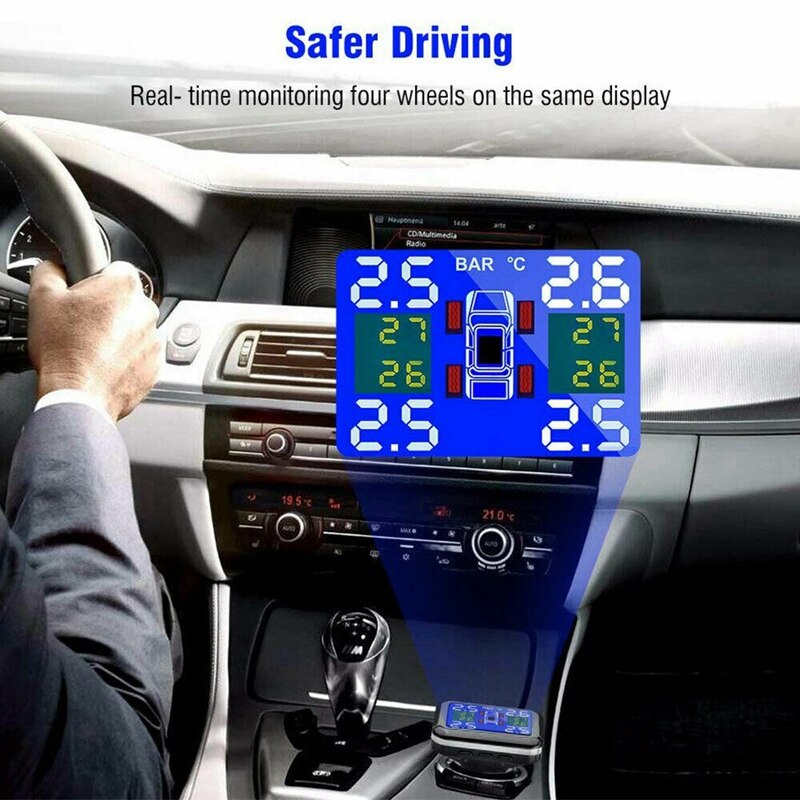 Car Tire Pressure Monitor System Wireless TPMS Car Tire Pressure Alarm Monitor System 4 External Sensor