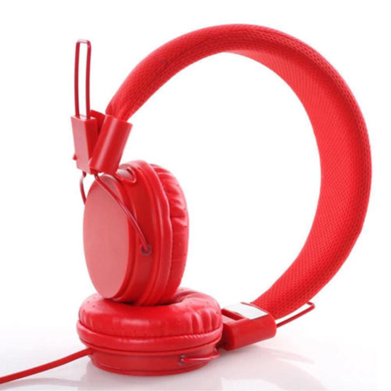 Ostart Foldable Kids Wired Headband Adjustable Earphone Headphones with Mic Stereo Bass gaming Music Calling Phone Call: red