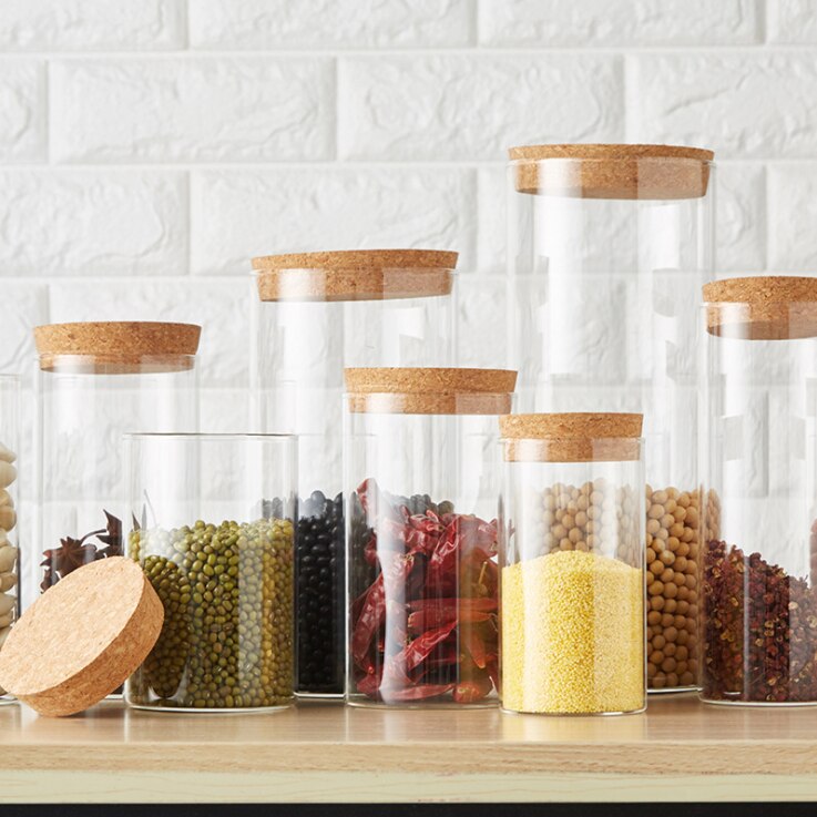 Opslagtank Voedsel Container Bamboe Bedekt Hoge Borosilicaat Voedsel Verzegeld Glas Tank Keuken Diverse Graan Glaswerk