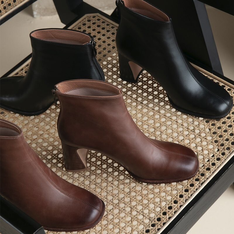 Frauen Stiefeletten hoch Hacke Winter Schuhe Frau Reißverschluss Büro Dame Straßen Schuhe Karree Platz Ferse
