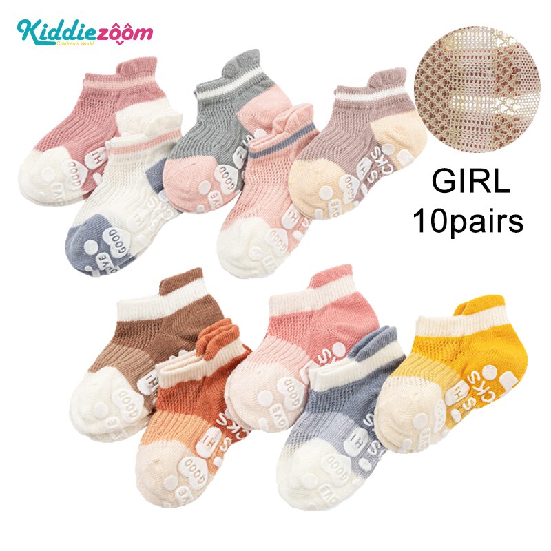 10 Pairs Baby Mesh Sokken 2022 Zomer Ademend Peuter Meisje Boot Sokken Anti Slip Kids Jongens Floor Sokken Non-slip Katoen Zacht: SK10-girl / XL ( 8-12T )
