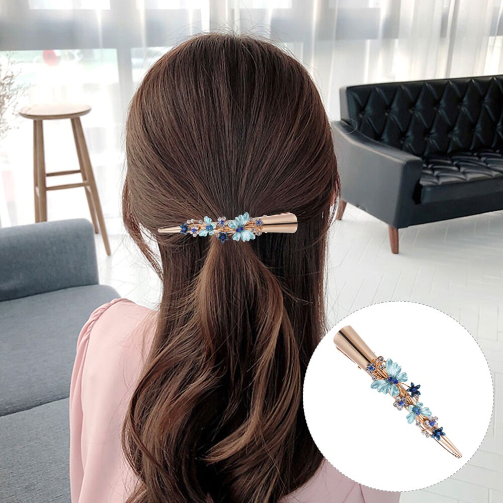 Female Hair Clip Flower Hair Decor Barrettes Large Duckbill Clip: Blue