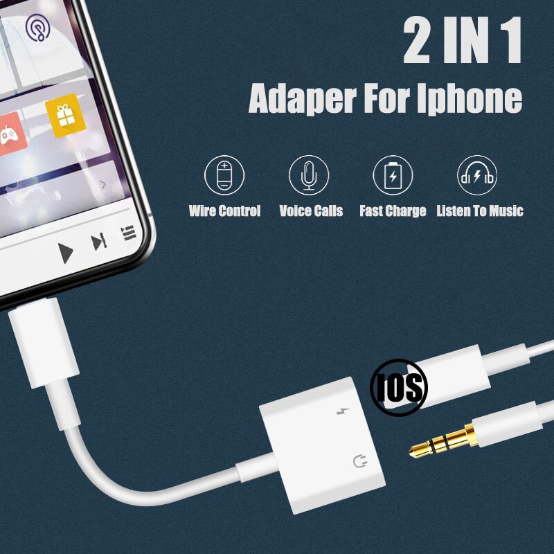 2 In 1 Aux Audio Adapter Charge Lightning For Iphone 11 12 Pro Max Lightning To 3.5 mm Jack Audio Splitter On Iphone Xr 7 8 Plus