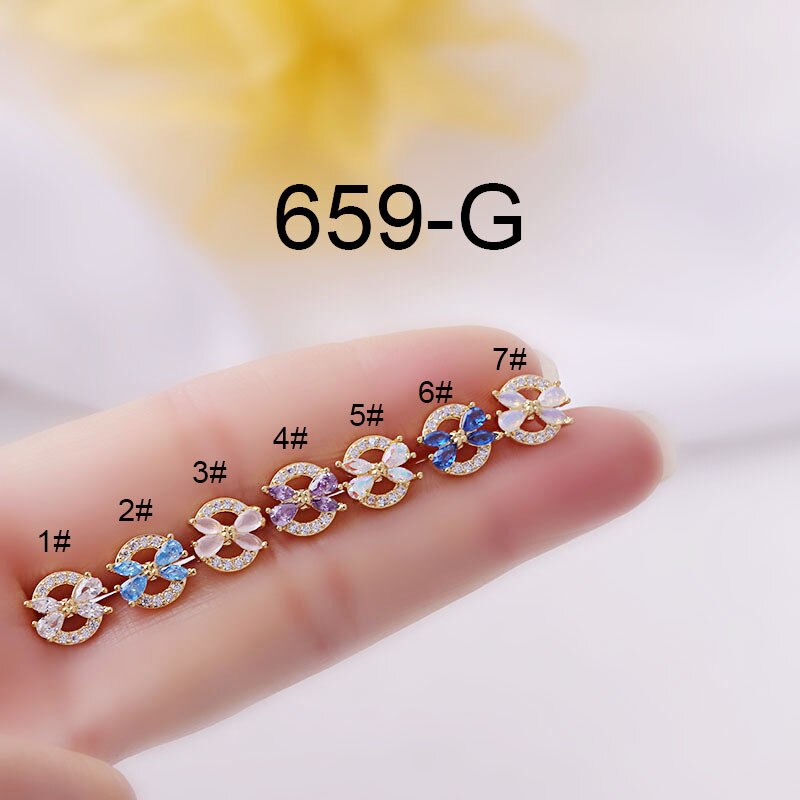 1 Stuk Kleur Zirkoon Stud Oorbellen 2022 Voor Vrouwen Koreaanse Mode Oor Manchetten Sieraden 0.8Mm Rvs Piercing Stud oorbellen