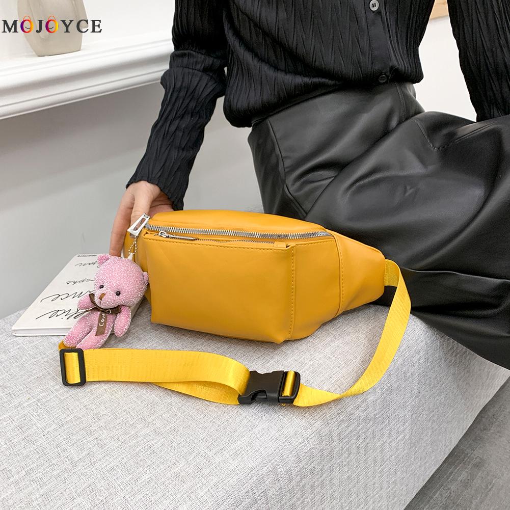 Bolsas de cintura feminina fanny pu couro urso pingente sólido pacote de ombro no peito