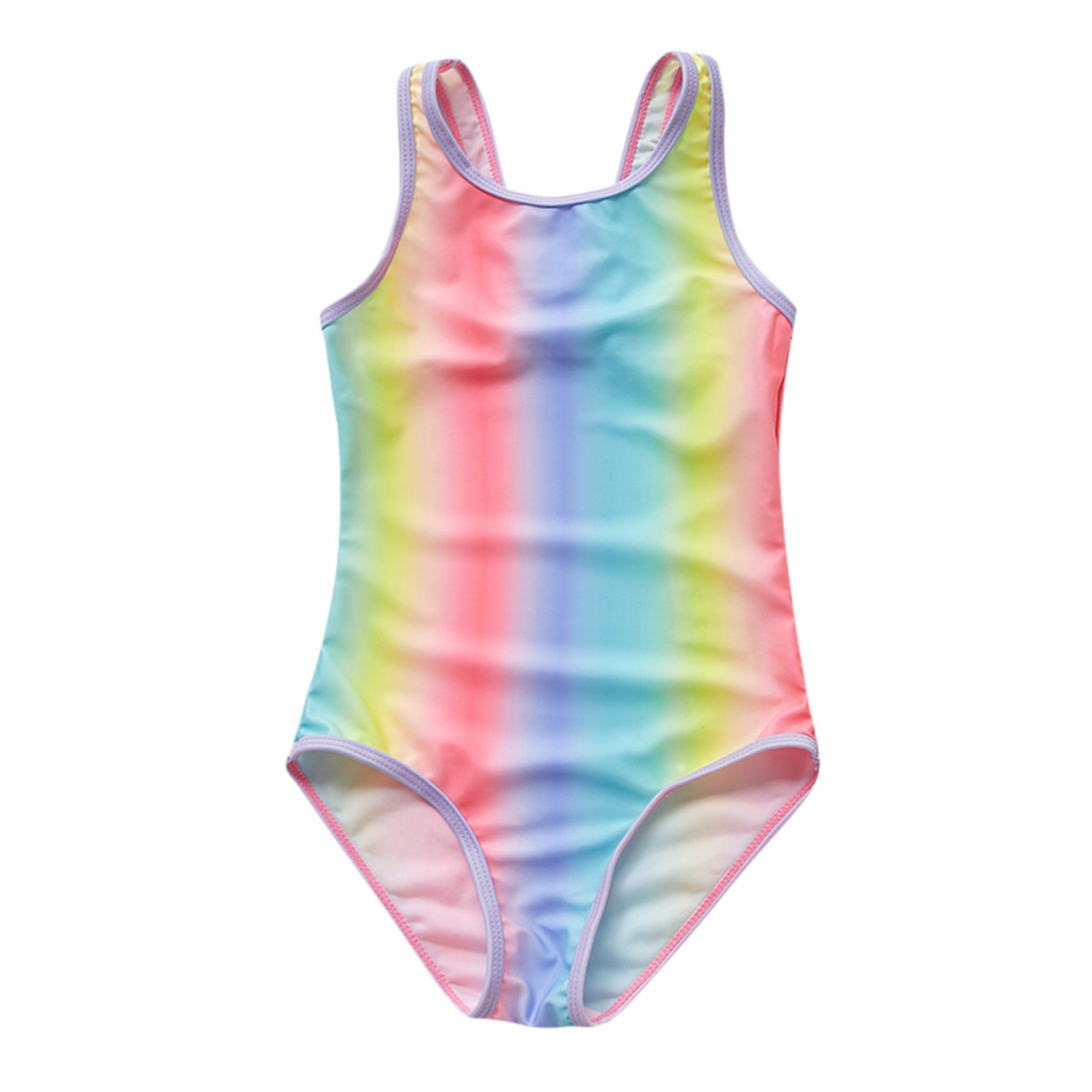 TELOTUNY Toddler Baby Kids Girls Stripe Rainbow Swimwear Swimsuit Beach Romper Toddler Infant Girls Swimsuit One-piece