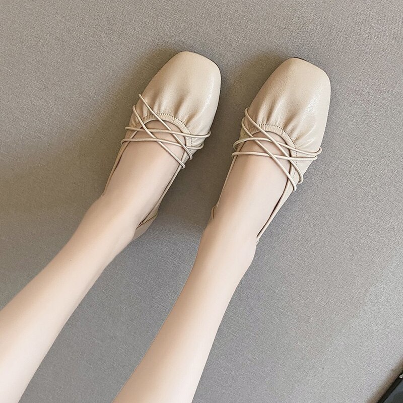 Koreaanse schoenen met vierkante neus, herfst, ondiepe mond, damesschoenen, casual sneaker, all-match, retro, oma, herfstjurk, comfortabel