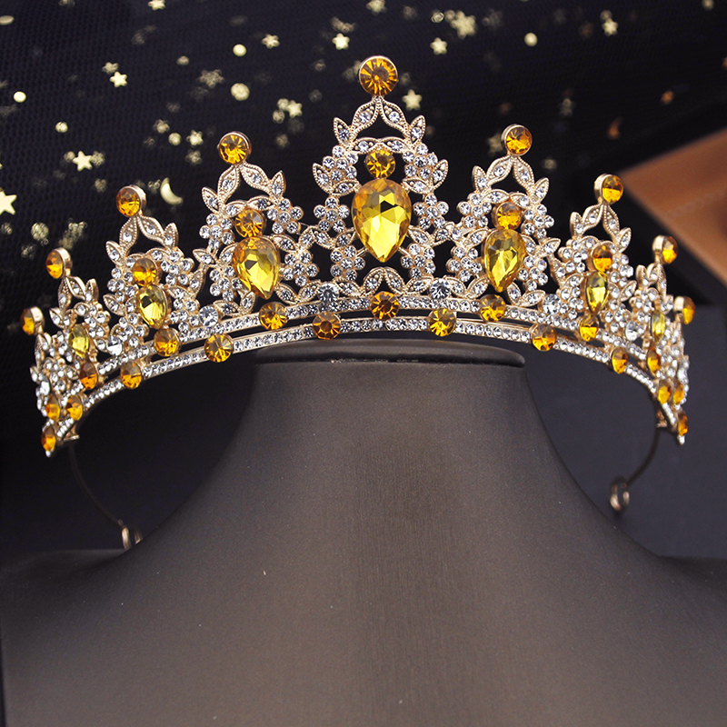 Princess Crown Small Tiaras Headdress Party Birthday Diadem Bridal Wedding Dress Hair Jewelry Accessories: Light Yellow Gold Color