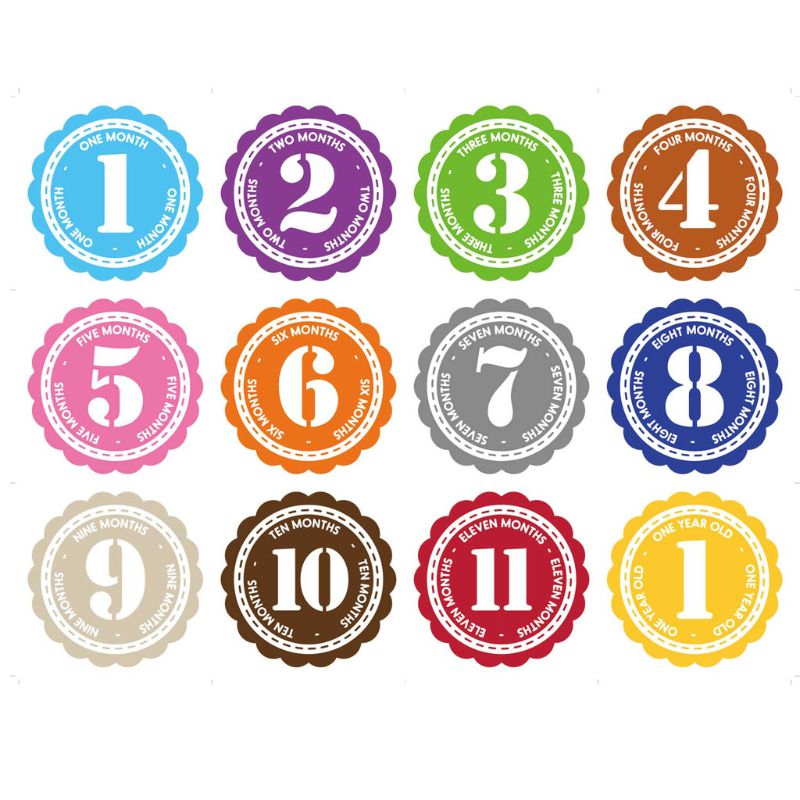 Pegatinas para el vientre del primer año, pegatinas para el logro mensual del bebé, álbum para el crecimiento del bebé de 1-12 meses para los recuerdos de fotos (12 pegatinas)