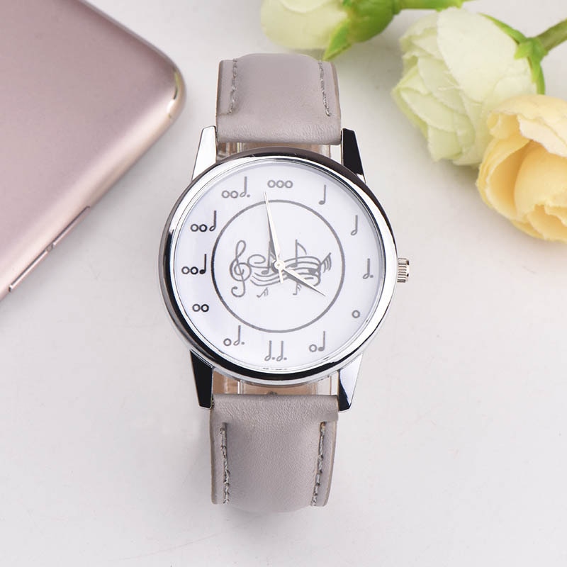 OKTIME Women PU Leather Strap Wrist Watch Musical Note Round Dial Casual Analog Quartz Watches TT@88