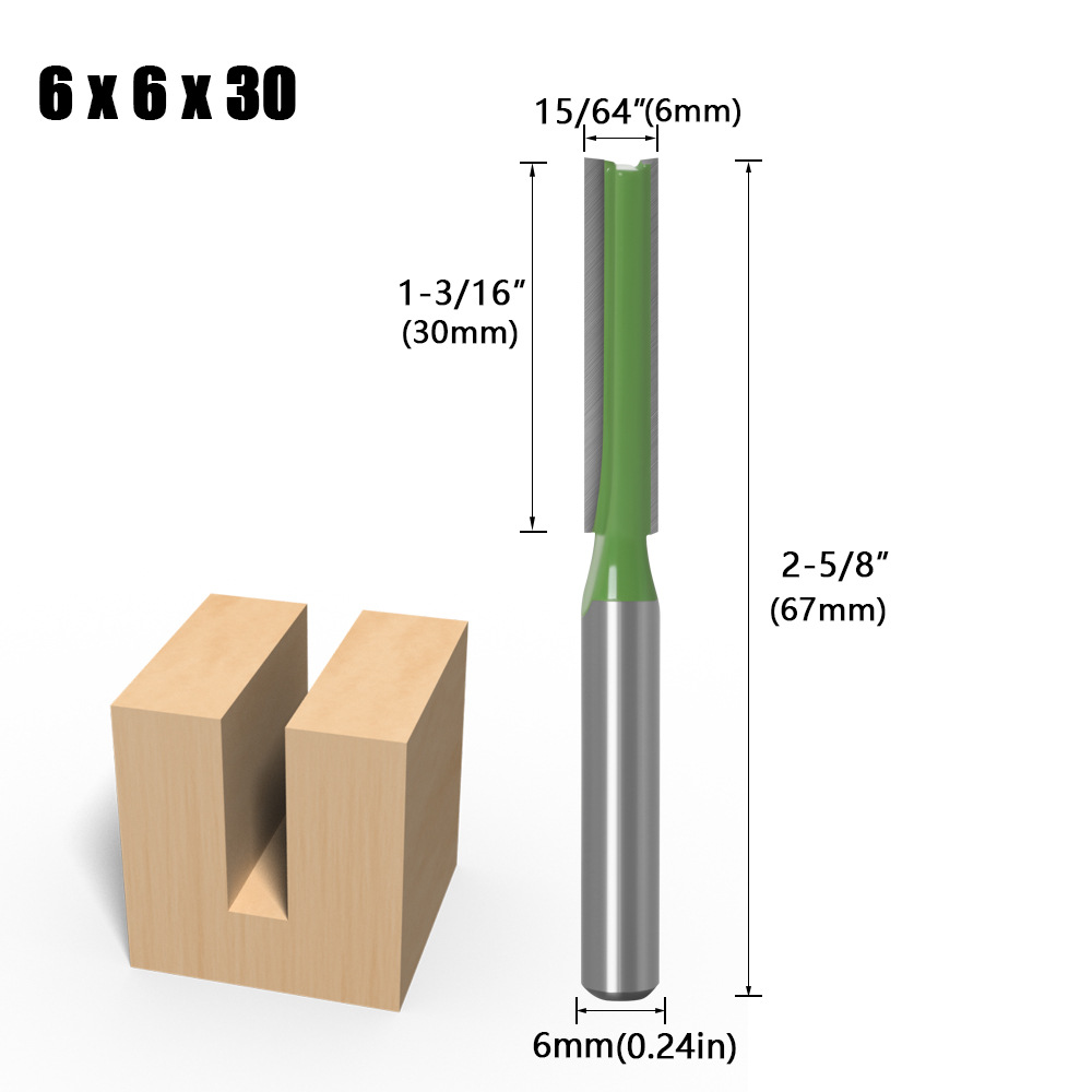 1/4 zoll 6mm Schaft Gerade Bit Fräser Einzigen Doppel Flöte Holz Schneider Hartmetall Router Bit Holzbearbeitung Werkzeug set: 6x6x30mm