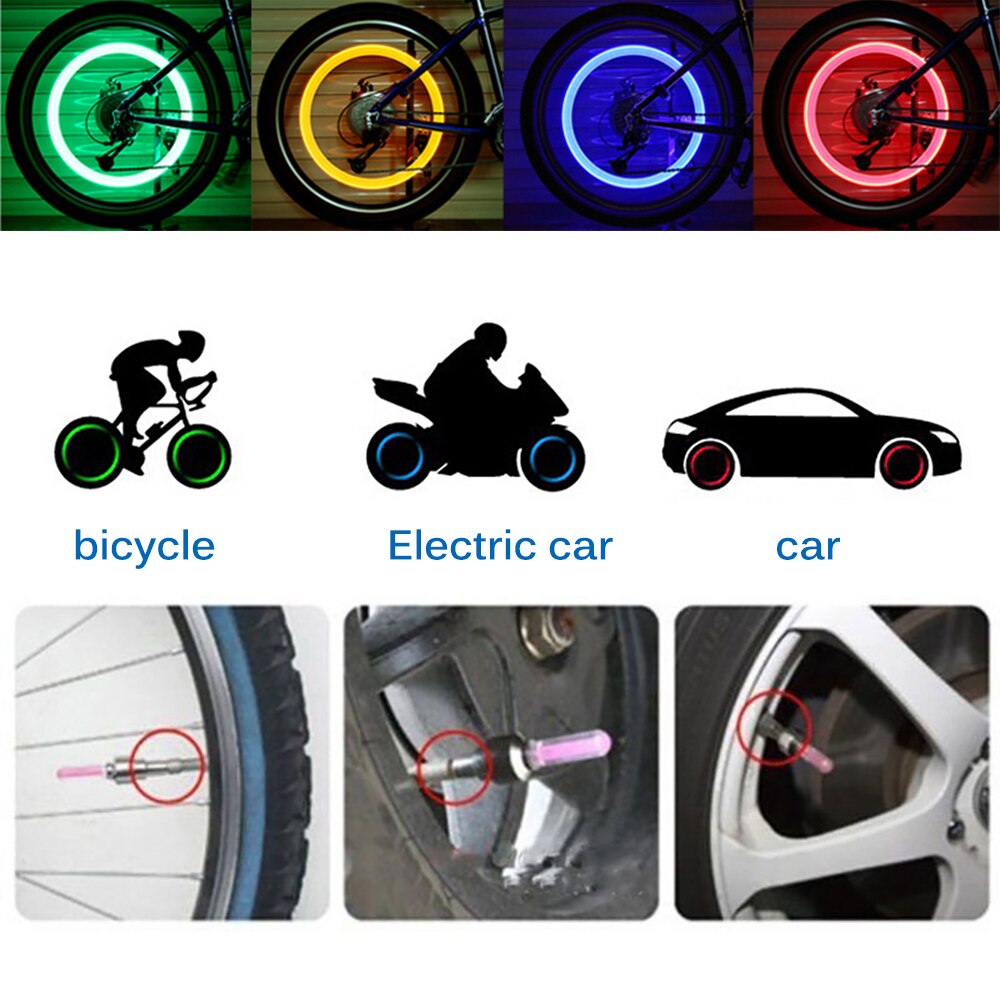 Dækhjul ventilhætte lys førte lampe neonlys fantastisk til bilmotorcykler cykeldæk ventilhætter cykel lys farve tyrelight