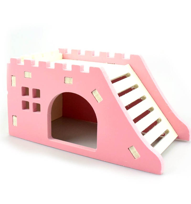 Huisdier Egel Kasteel Speelgoed Huisdier Huis Bekijken Dek Ladder Huisdier Producten 1 Pc Hamster Huis Hamster Nest Houten: Roze