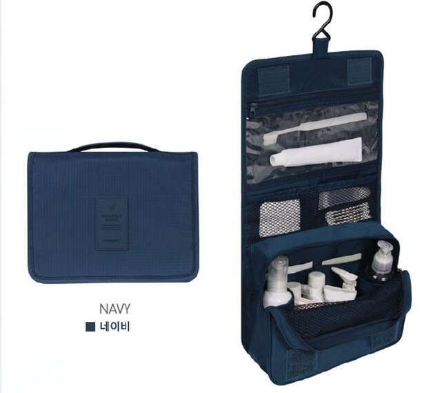 Frauen machen-hoch Taschen Reise Kosmetische Tasche Pflege Organizer Wasserdicht Lagerung Neceser Hängen Schlecht Waschen Tasche: Marine Blau