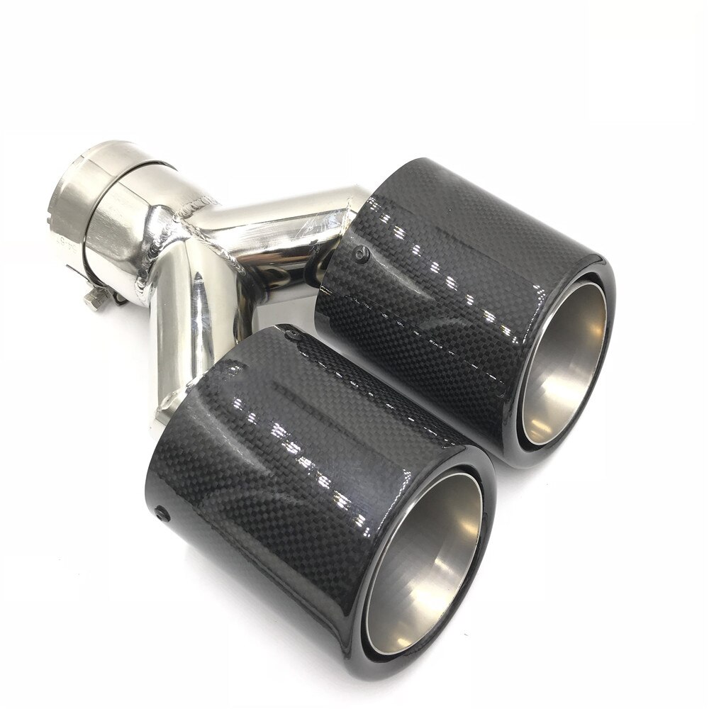 1 Piece Car Universal Glossy Carbon Fiber Exhaust Muffler Tip Auto Double Silver Stainless Steel Exhaust Pipe For Ak