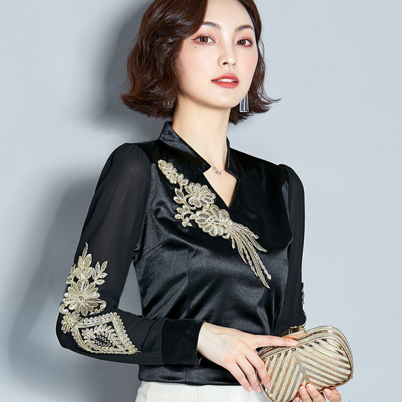 Camisa bordada de manga larga para mujer, Saree negro satinado, Kurta, ropa de mujer, India, paquistaní, Eid, Mubarak