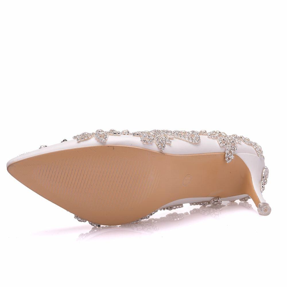 Crystal Queen Vrouwen Schoenen Hoge Hakken Bruiloft Dunne 7CM Hakken Witte Diamant Glinsterende Avondjurk Bruid Schoenen Kristal Pompen