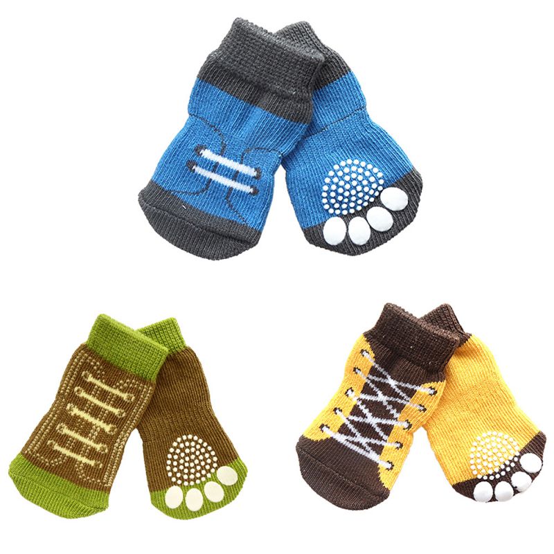 4 pièces anti-dérapant Pet chaussette Pet chiot chien chaussettes doux tricot bas chaussettes vêtements vêtements vêtements armure dérapage bas chien chaussettes Pet