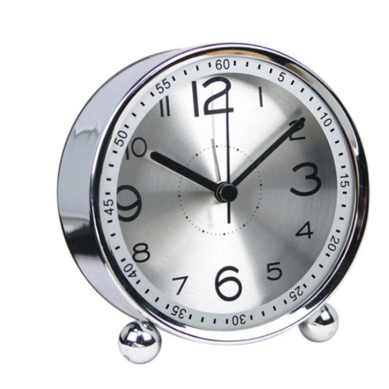Silent Alarm Clock Desktop Watch Desktop Clock Not Ticking Simple Style Metal Dial Clock: Default Title