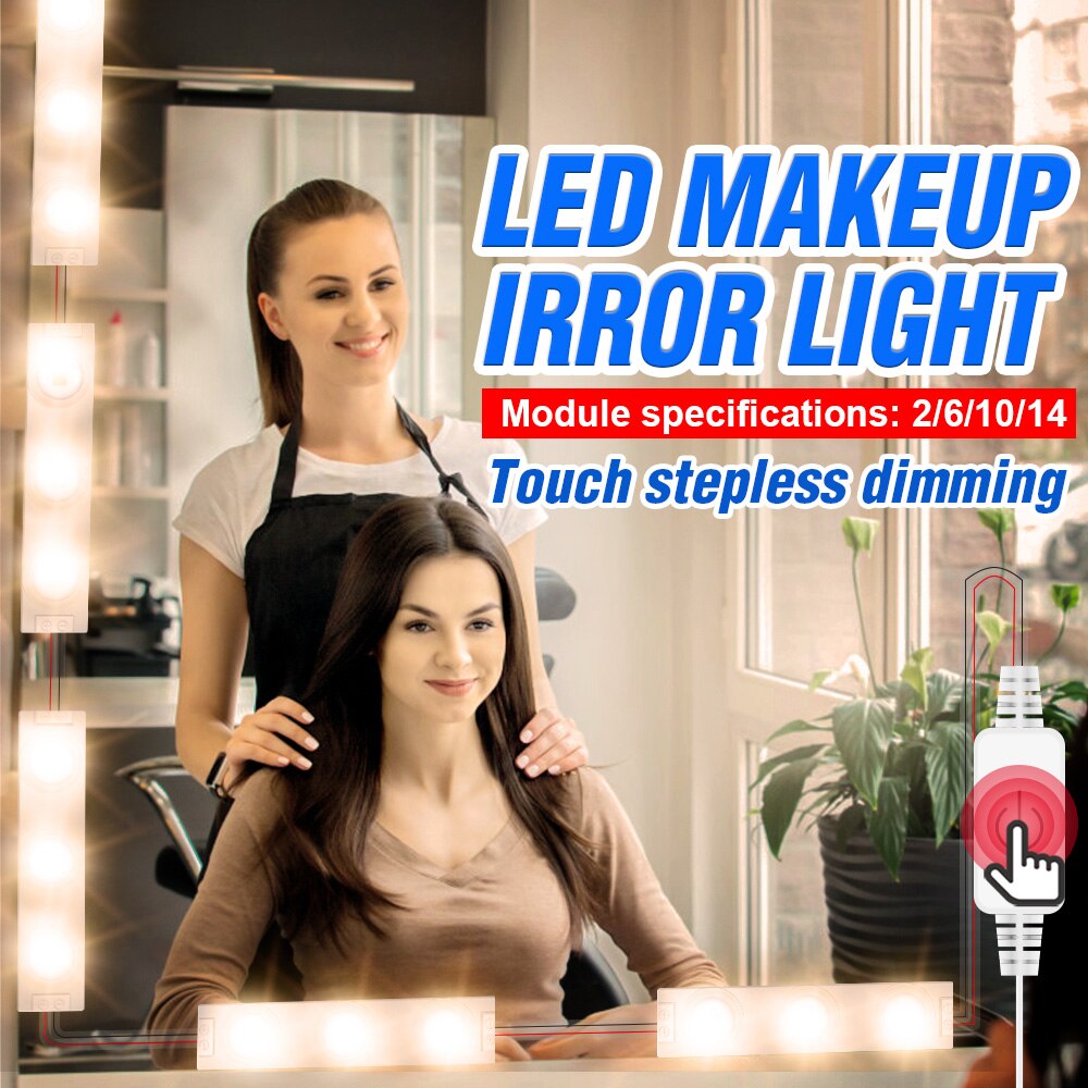 12v make-uplampen led-badkamerverlichting usb traploos dimbaar hollywood make-upspiegel cosmetische lamp led slaapkamer 2 6 10 14 lampen kit