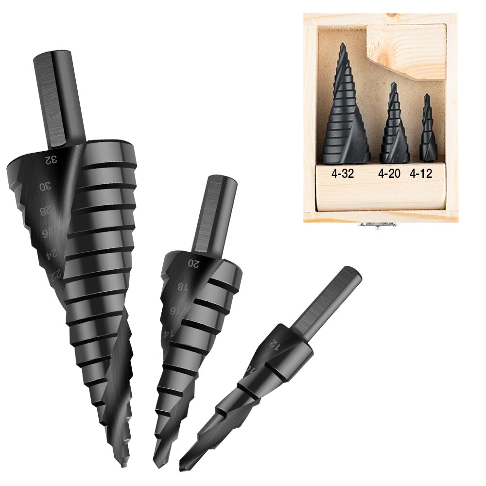 4-12/20/32mm Step Drill Bit Hss Cobalt Step Stepped Nitrogen Spiral Step Cone Metal Cutter Metal Cone Triangle Shank Hole Drill