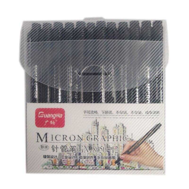 Guangna Tekening &amp; Micron Grafische Naald Pen Set Haak Lijn Schets Manga Archival Handtekening Pen Kunst Levert Briefpapier: 12pcs-set