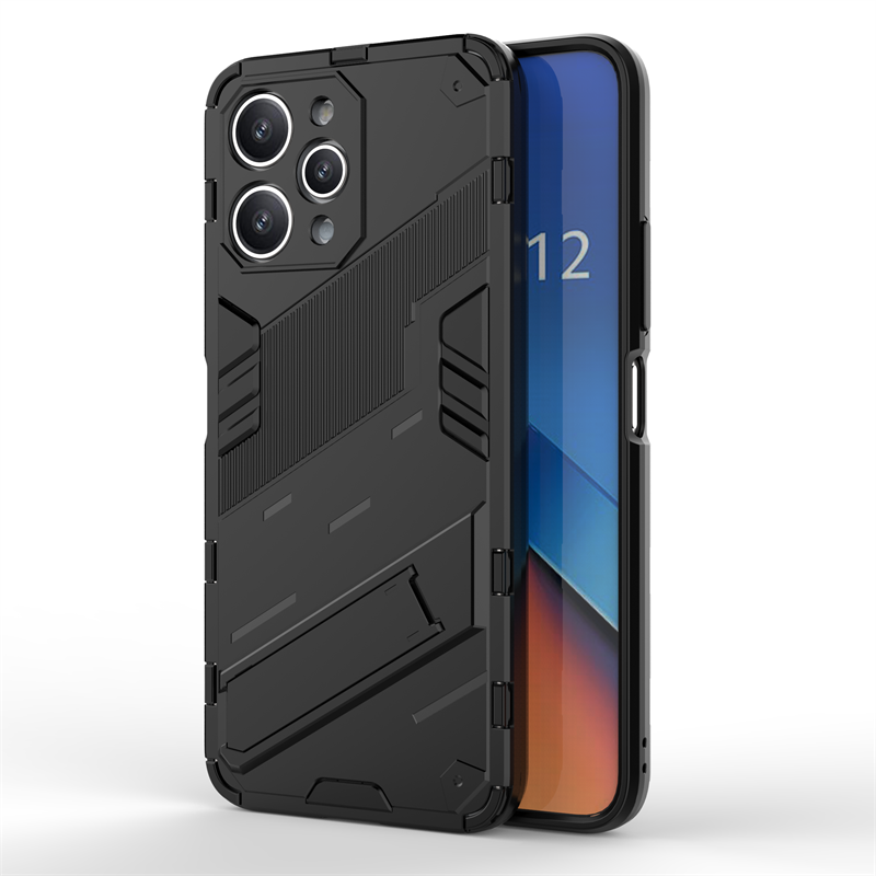 Para Xiaomi Redmi 12 funda para Xiaomi Redmi 12 funda protectora Punk armadura Capa Shell Kickstand funda de teléfono para Xiaomi Redmi 12 4G: Negro