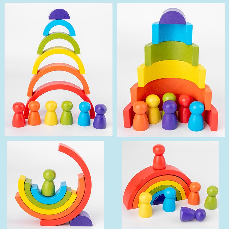 Montessori Spielzeug Gebäude Regenbogen Holz Spielzeug Montessori Bildungs Holz Spielzeug Stapeln Pädagogisches Spielzeug Für Kinder Kinder Spielzeug