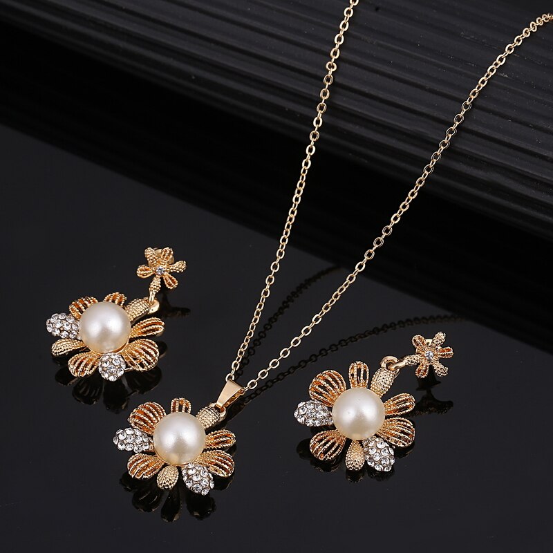 Hesiod-Conjunto de collar y pendientes de perlas de imitación de copo de nieve blanco, collar de cristal austriaco, conjuntos de joyería para mujer: F1132