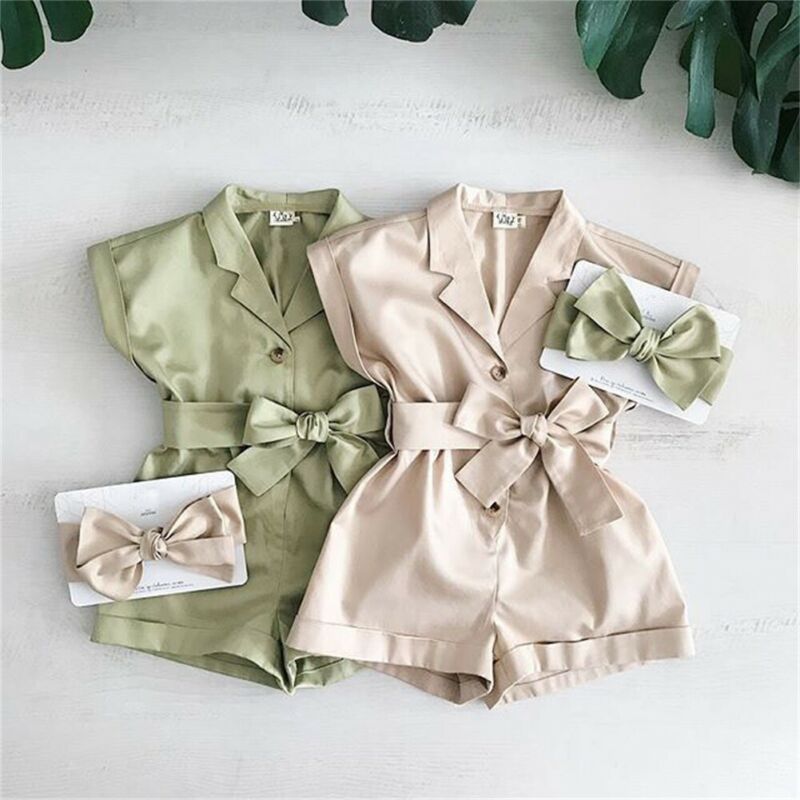 Småbarn barn bebis flickor sommar jumpsuit fluga midja romper overall liten dam jumpsuit playsuit