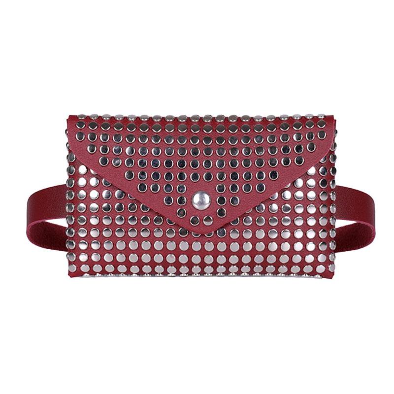 Saco Da Cintura bloco de Fanny Bolsa Cinto De Couro Das Mulheres Da Moda Rebite Flip Couro Mulheres Embreagem Ombro Saco Crossbody Pacote de Cintura No Peito: Vermelho