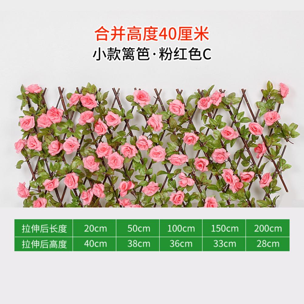 Seto de madera con hojas de flores artificiales, decoración de jardín, enrejado expansible, valla retráctil,: Small pink