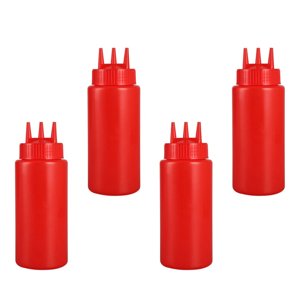 4pcs Jam Squeeze Bottles 3-hole Tomato Sauce Dispensers Kitchen Gadget for Salad Dressing Mustard (White, 12oz, 360ml)