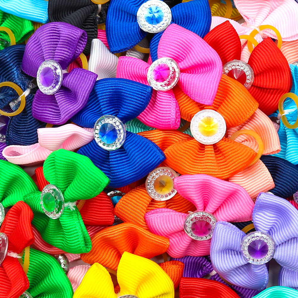 20 pièces été chien cheveux arcs chien arcs avec diamant coloré toilettage élastique pour petit chien animal de compagnie filles toilettage cheveux accessoires
