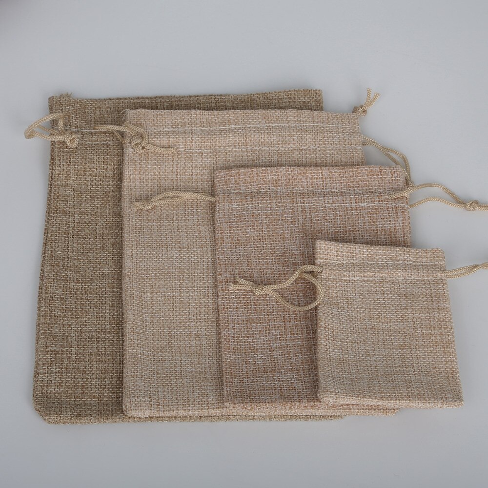 Arpillera Natural de yute, algodón y lino, bolsa de , boda, , recuerdo, cordón, joyería, muselina, Navidad, 5 uds.