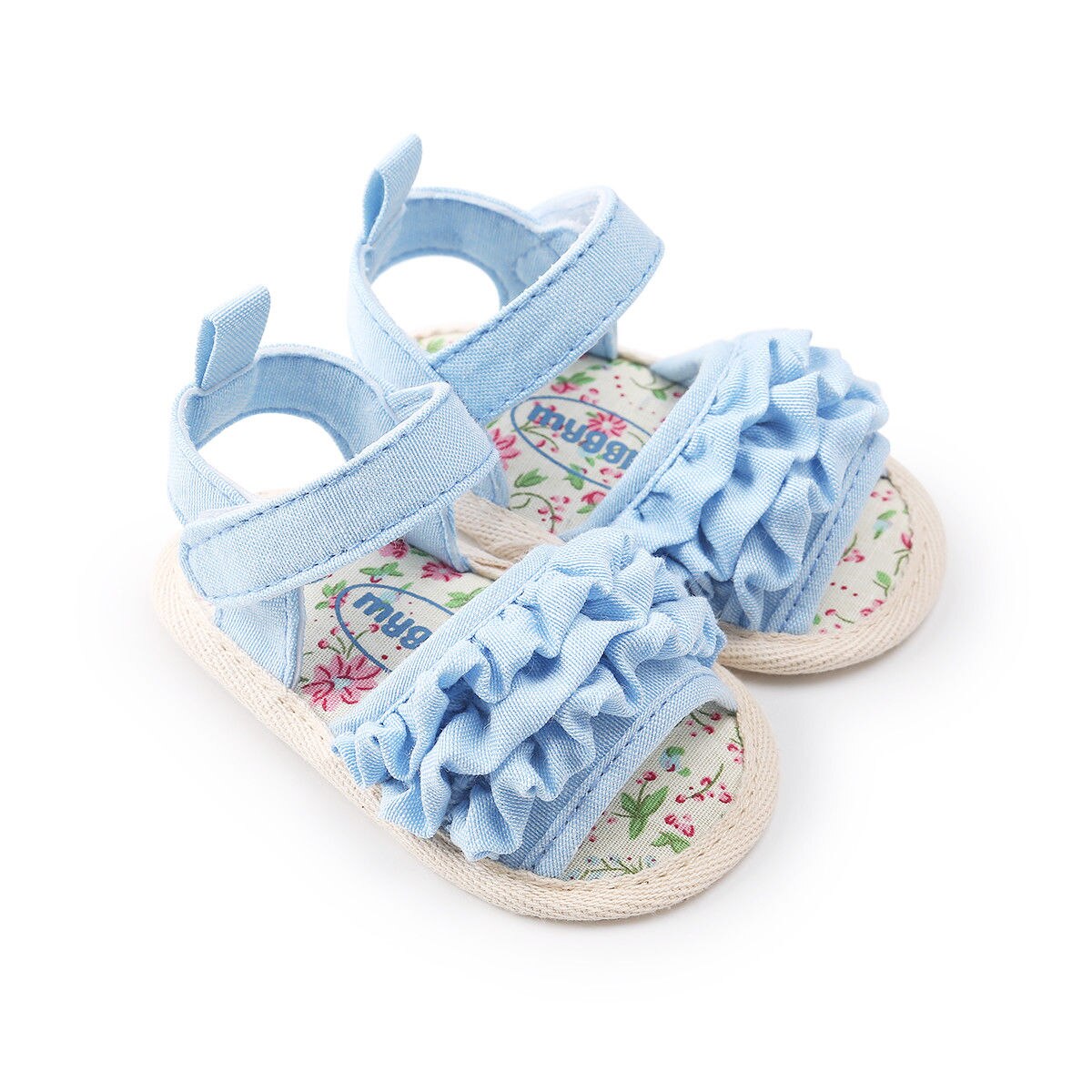 Baby sommer sko sandaler nyfødte baby piger sko flæser blød sål skridsikre småsko baby prinsesse sko forvandrere 0-18m: Himmelblå / 7-12 måneder