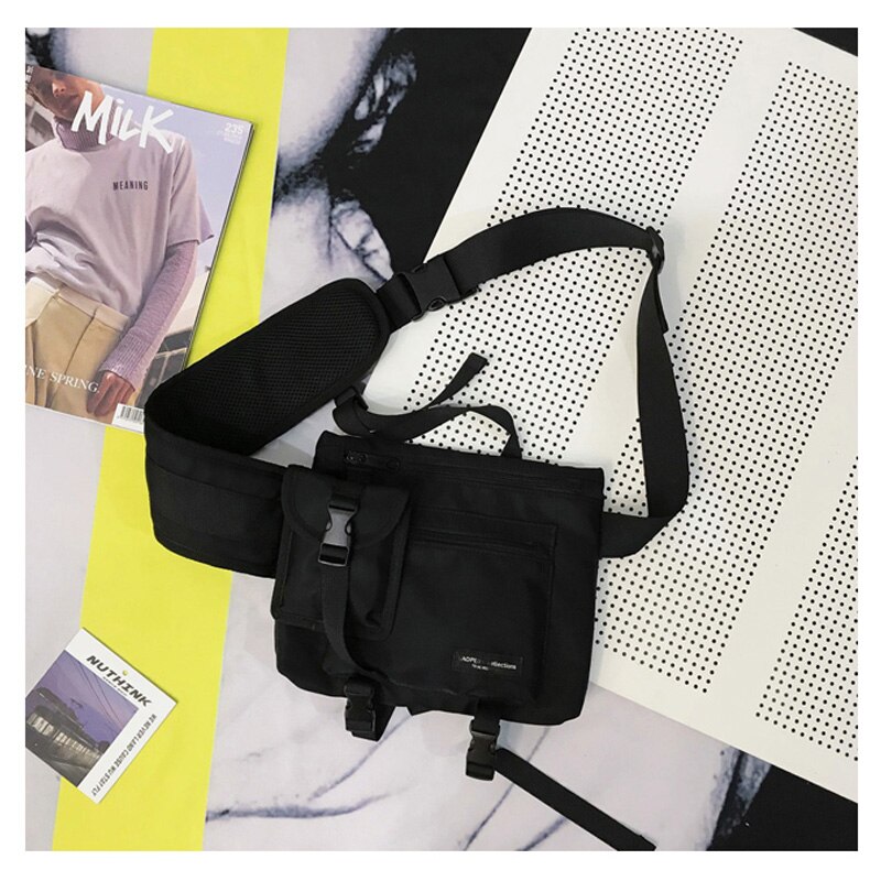 Multifunction Men Crossbody Bags Waterproof Nylon Chest Pack Hip Hop Style Black Messengers Shoulder Bag Streetwear